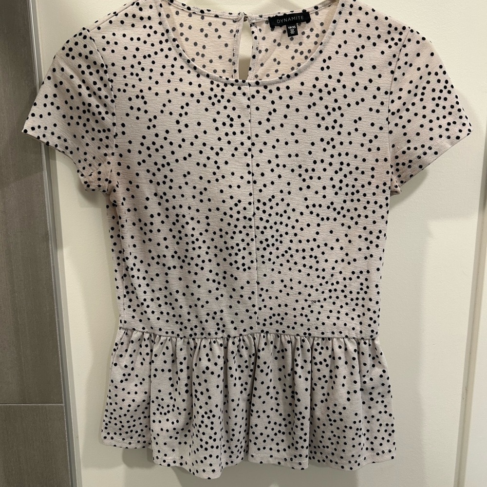 Dynamite Black and White Speckled Peplum Blouse